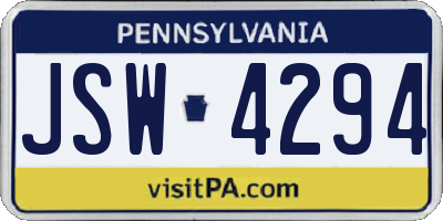 PA license plate JSW4294