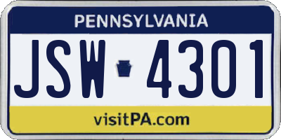 PA license plate JSW4301