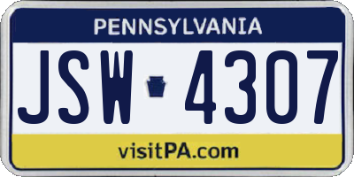 PA license plate JSW4307