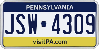 PA license plate JSW4309