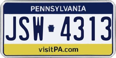 PA license plate JSW4313