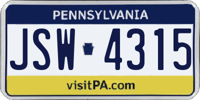 PA license plate JSW4315