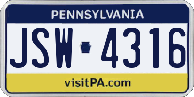 PA license plate JSW4316
