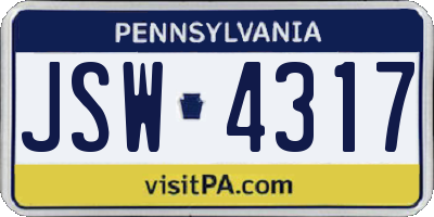 PA license plate JSW4317