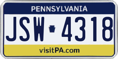 PA license plate JSW4318