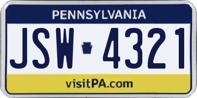PA license plate JSW4321