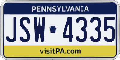 PA license plate JSW4335