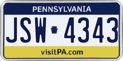 PA license plate JSW4343
