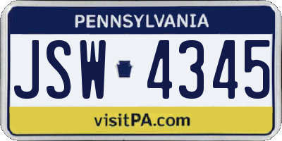 PA license plate JSW4345