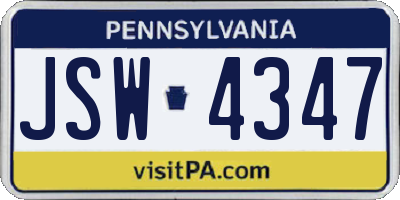 PA license plate JSW4347
