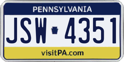 PA license plate JSW4351