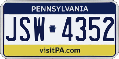 PA license plate JSW4352