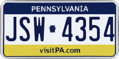 PA license plate JSW4354
