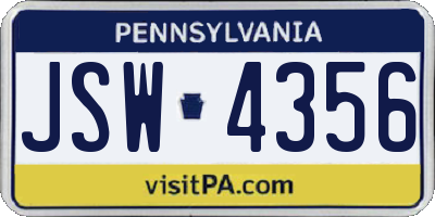 PA license plate JSW4356
