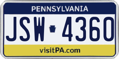 PA license plate JSW4360