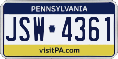 PA license plate JSW4361