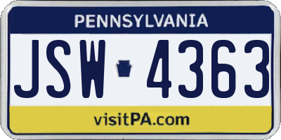 PA license plate JSW4363