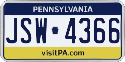 PA license plate JSW4366