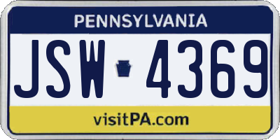 PA license plate JSW4369
