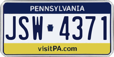 PA license plate JSW4371