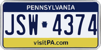 PA license plate JSW4374