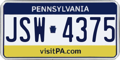 PA license plate JSW4375