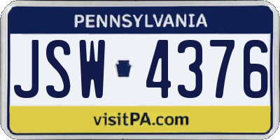 PA license plate JSW4376