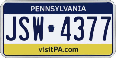 PA license plate JSW4377