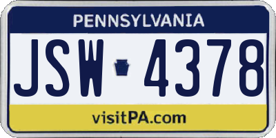 PA license plate JSW4378