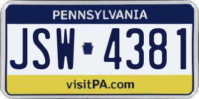 PA license plate JSW4381