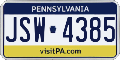 PA license plate JSW4385