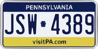 PA license plate JSW4389
