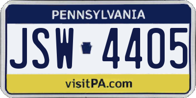 PA license plate JSW4405