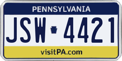 PA license plate JSW4421