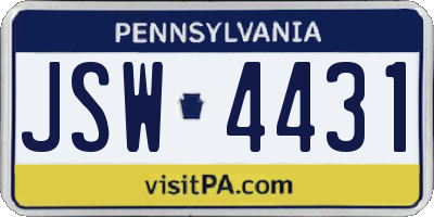 PA license plate JSW4431
