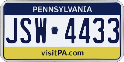 PA license plate JSW4433