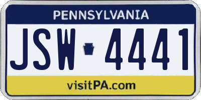 PA license plate JSW4441