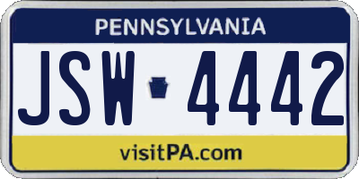 PA license plate JSW4442