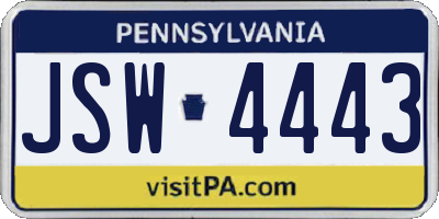 PA license plate JSW4443