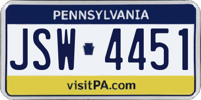 PA license plate JSW4451