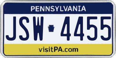 PA license plate JSW4455