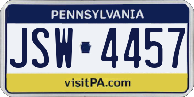 PA license plate JSW4457