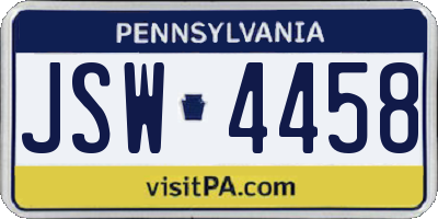 PA license plate JSW4458