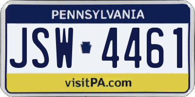PA license plate JSW4461