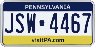 PA license plate JSW4467