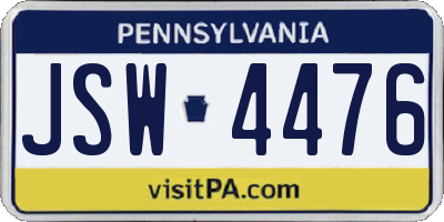PA license plate JSW4476
