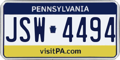 PA license plate JSW4494