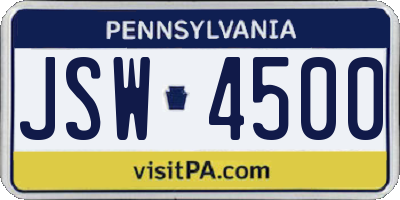 PA license plate JSW4500