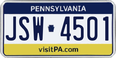 PA license plate JSW4501