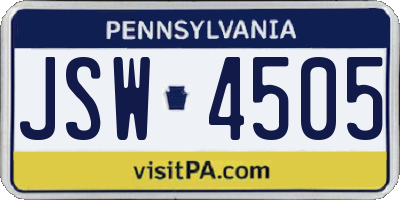 PA license plate JSW4505